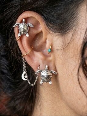 Vintage Mexican 925 Sterling Silver Sea Turtle Post Earrings